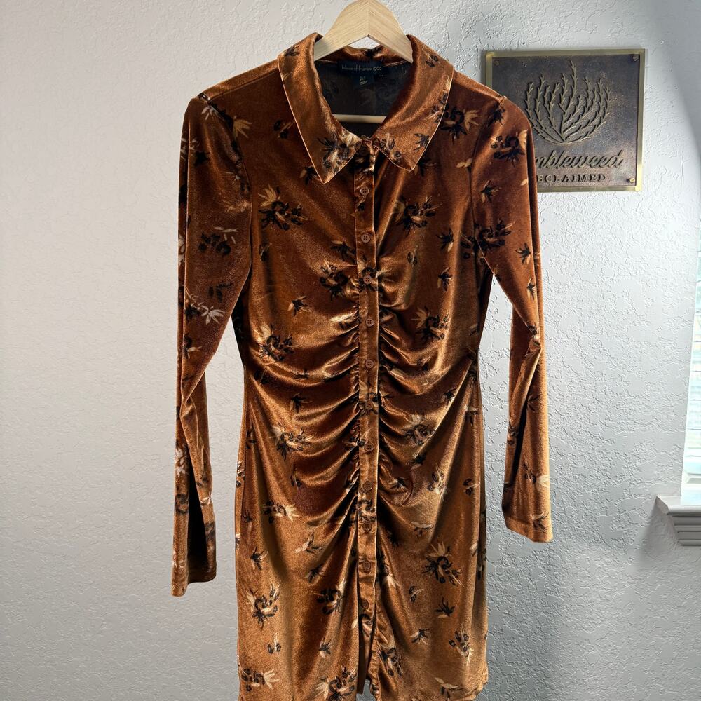 Women's House of Harlow Amber Floral Ruched Front Button Front Dress Size Small - Picture 3 of 10